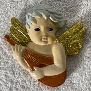 5/$35 Vintage Hand Painted Angel Cherub W Instrument Ceramic Christmas Ornament